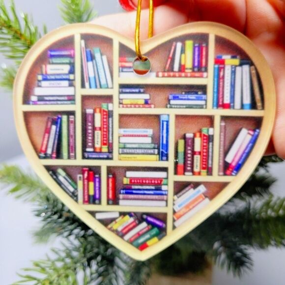 New Christmas Tree Ornament Books Lover Bookworm Heart Book lover Shelf - Picture 9 of 12
